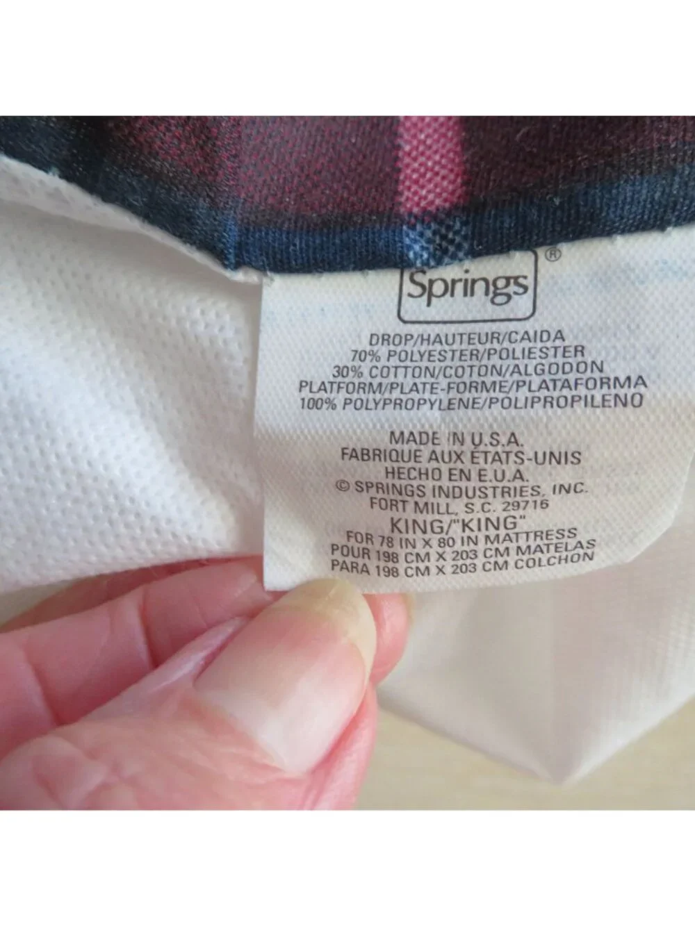 Vintage Springs King Size Plaid Bed Skirt Red Navy 13